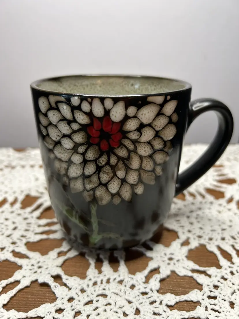 Gibson Gardenia Floral Stoneware Embossed Mug @ 4” Tall