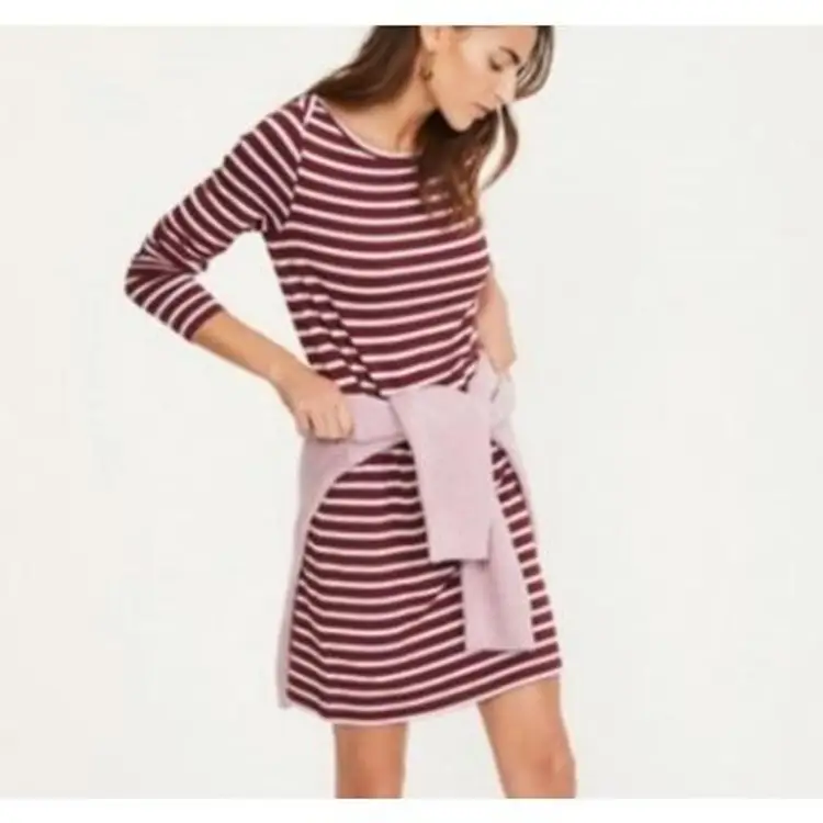 Lou & Grey Maroon and Pink Striped Long Sleeve Dress M