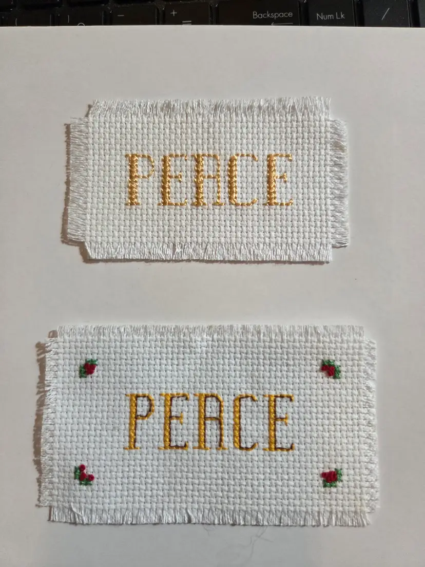 Lot of Two Finished Cross-stitch pieces "Peace" Can Be Framed or Added to Craft