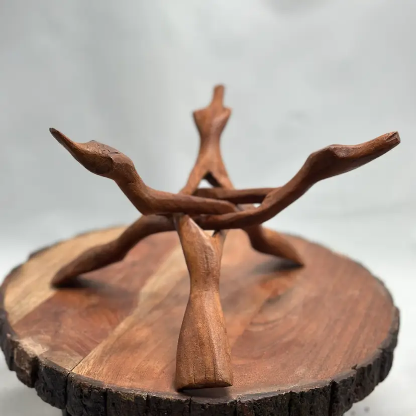 Handmade African Tribal Carved Interlocking Wooden Tribal Stand Tripod 3 Leg