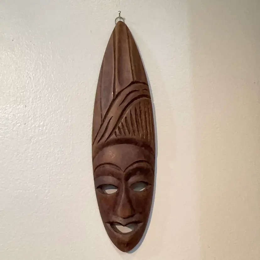 Vintage Hand-Carved Haitian Wooden Wall Mask 10”