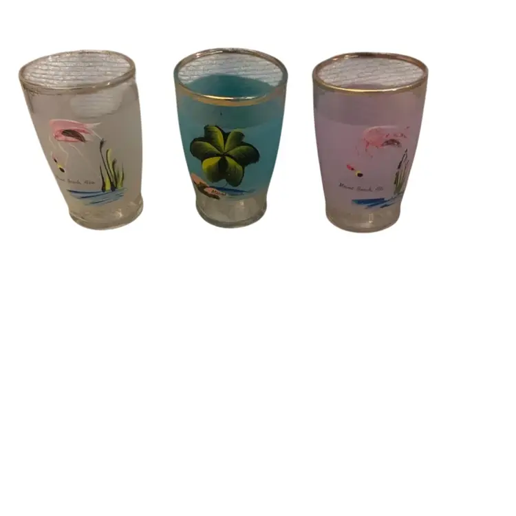 Miami Beach Hand Painted Juice Glasses 2 1/2 X 3 3/4 Inches