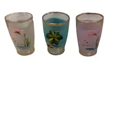 Miami Beach Hand Painted Juice Glasses 2 1/2 X 3 3/4 Inches