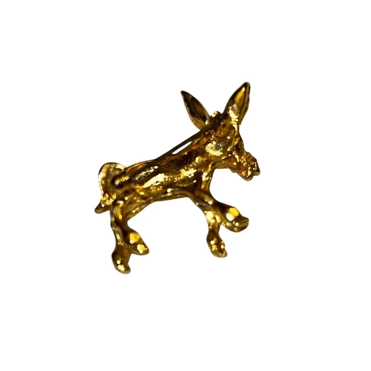 Vintage Goldtone Donkey Brooch w/ Green Eye 1.5”
