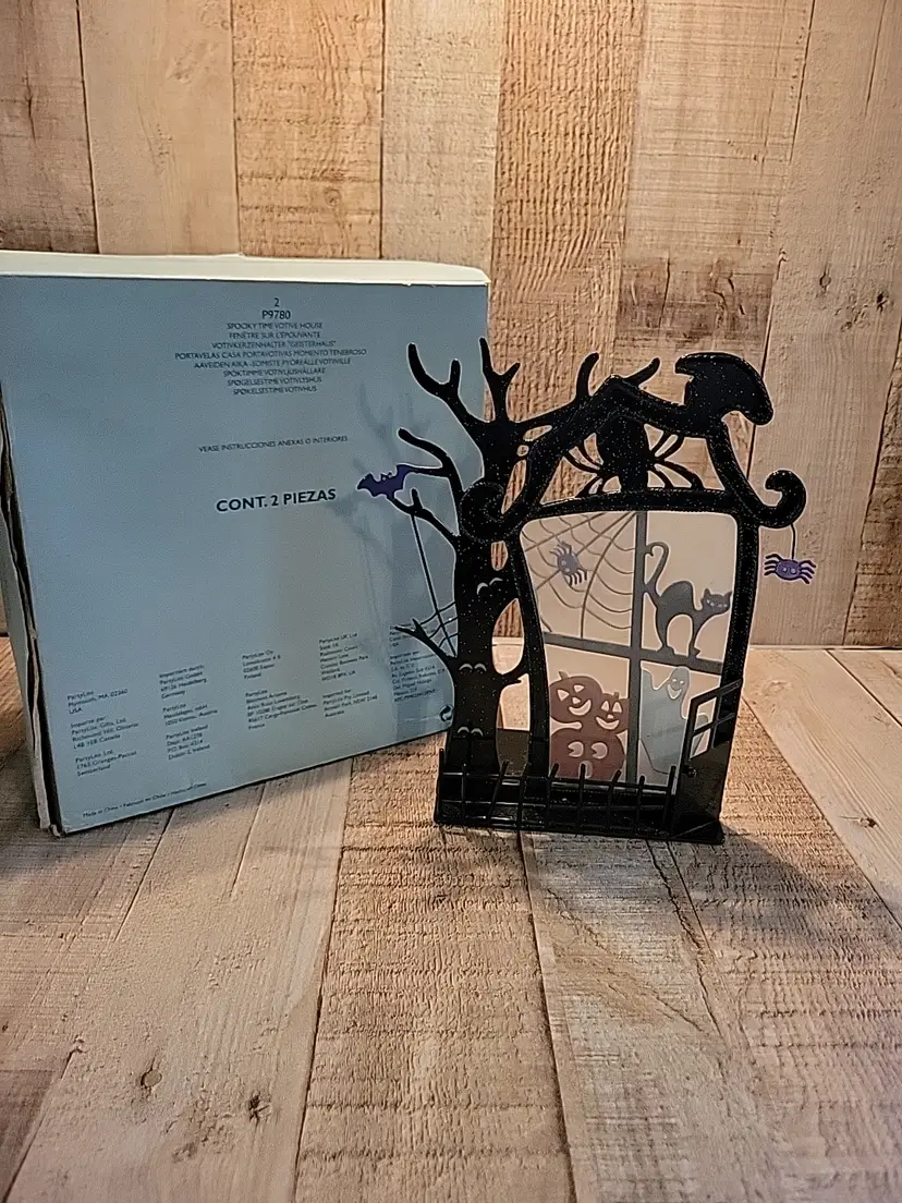 Partylite Vintage Spooky Time Votive House P9780 Halloween Haunted House Cat Bat