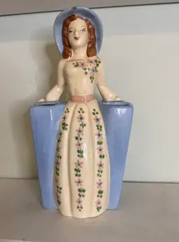 Mid-Century Ceramic Lady Figurine Vase with Handpainted Floral Details