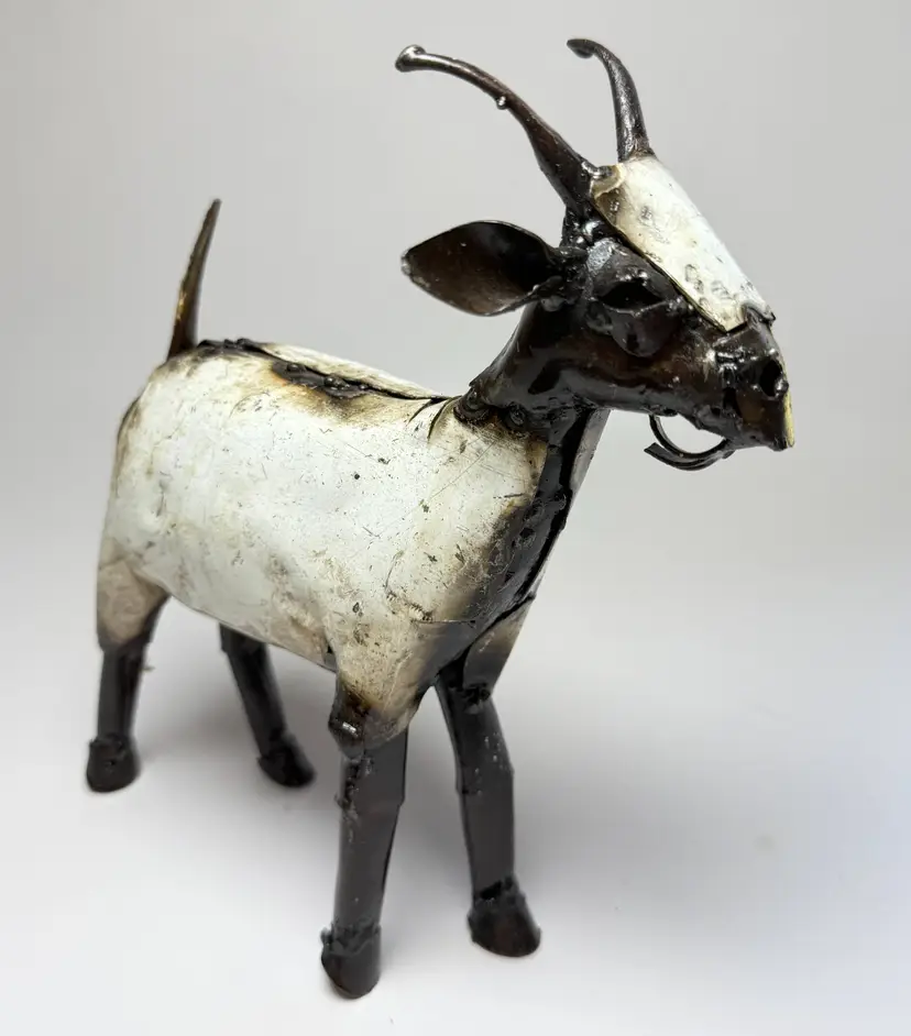 Rustic 8" Recycled Scrap Metal Goat Sculpture Decor Farmhouse Cottage Home Decor