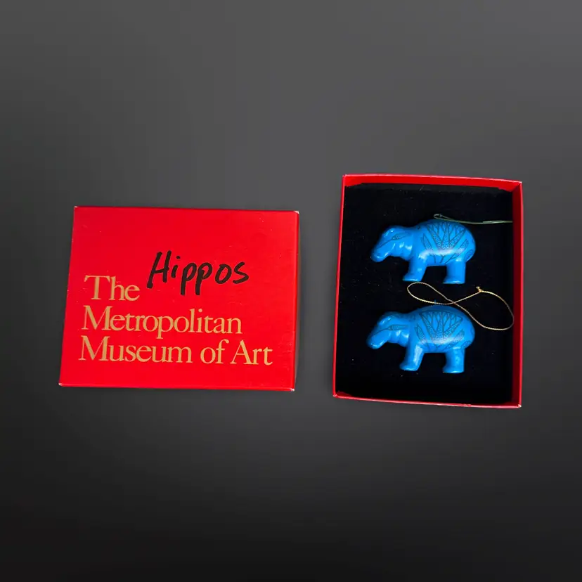 Pair Of Vintage Metropolitan Museum Of Art William The Hippo Egyptian Ornaments In Original Box 1992