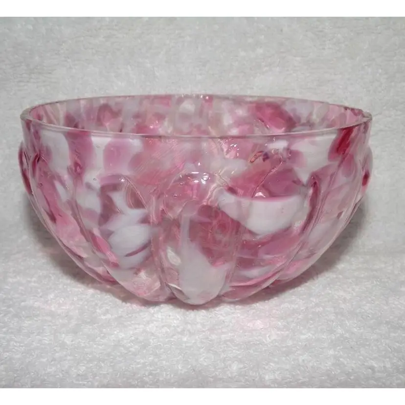 EAPG Pink & White Opal Splatter Melon Pattern Bowl by Northwood c1880-90s, #PrettyInPink