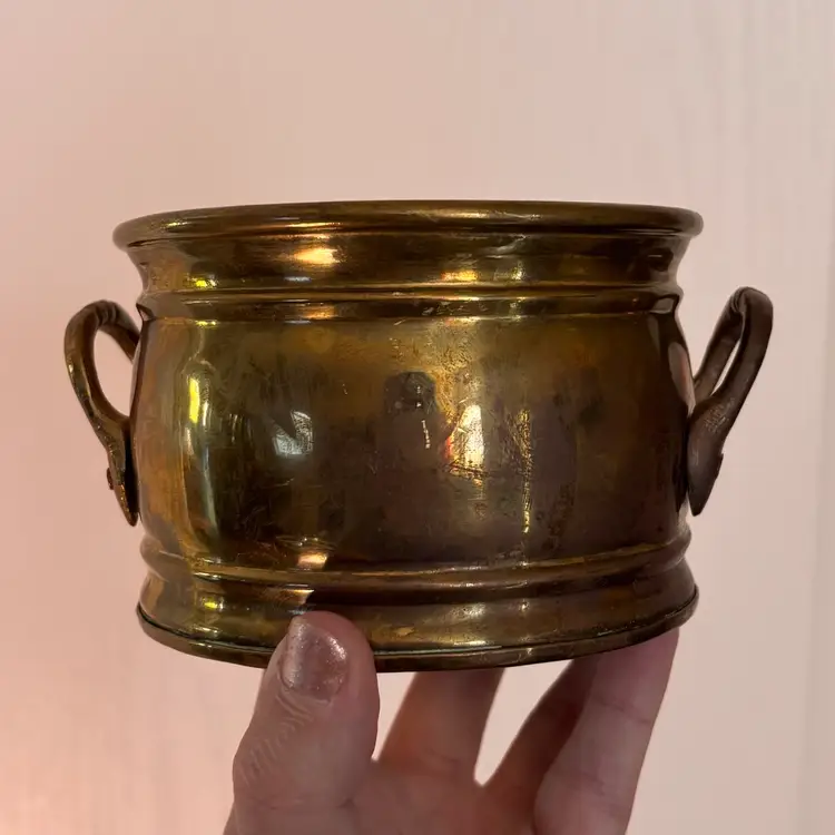 Vintage Small Brass Handled Planter Pot