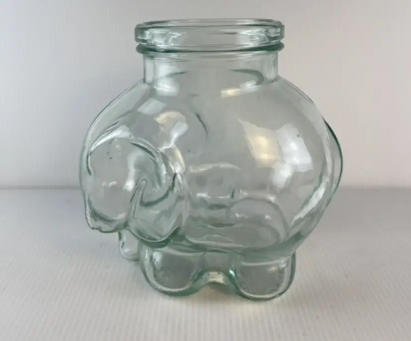 Italian Glass Elephant Pasta Jar No Cork 7" Green Tint Made in Italy Vintage
