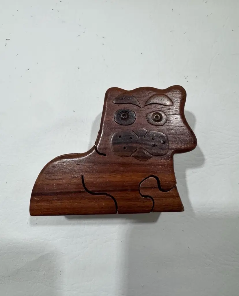 Wood Carved Cat Puzzle Box Secret Compartment Jewelry Trinket