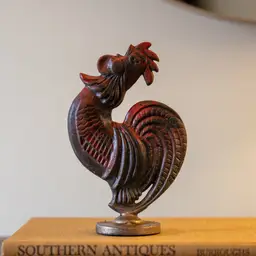 Vintage Cast Iron Rooster Figurine – Chippy Red & Black Paint | Old-school cast-iron rooster