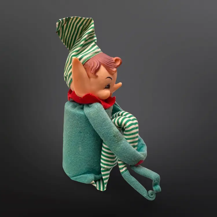 Vintage Knee Hugger Noisemaker Elf Shelf Sitter With Chime Bell Body