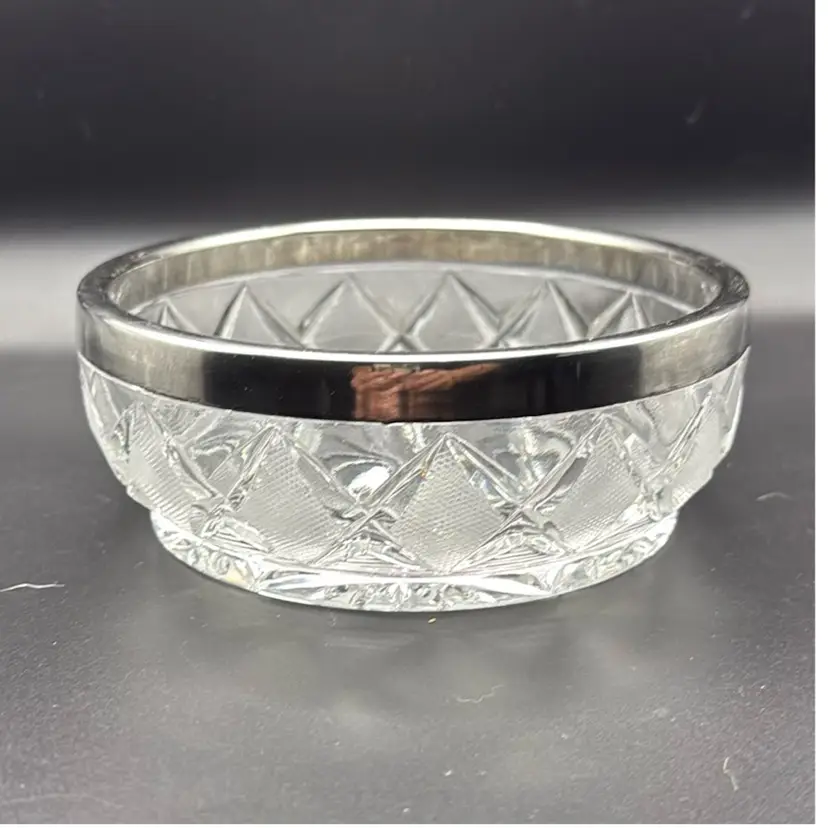 1960’s Hefra Cut Crystal Bowl With Silver Ring - 6 in