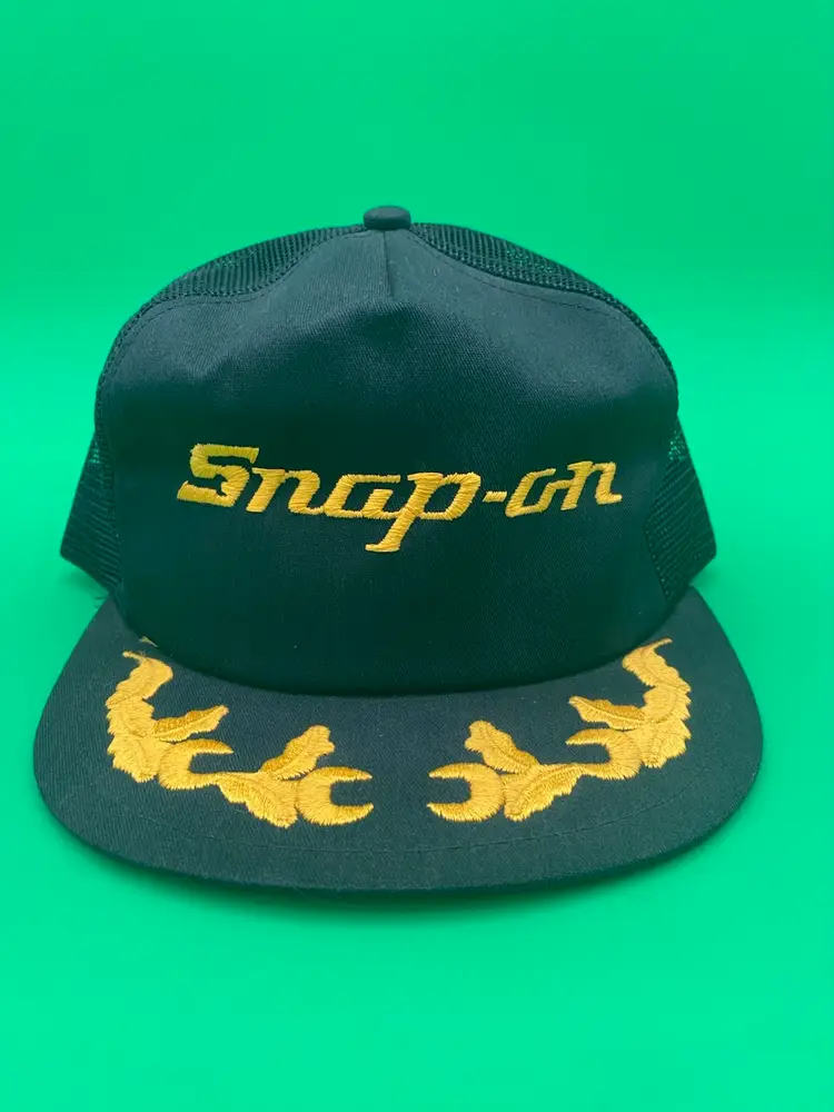 Snap-On Adjustable Black w/ Scrambled Egg Pattern Mesh Back Snapback Hat - VTG