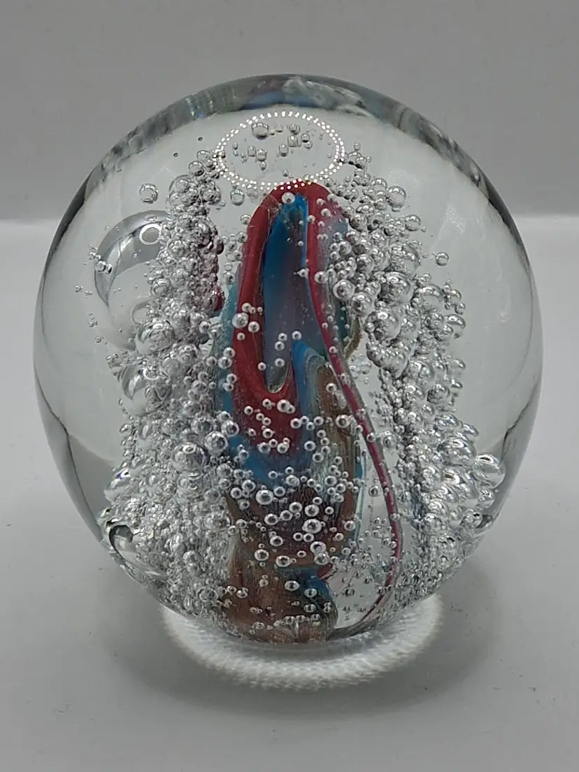 Vintage Robert L. Hamon Art Glass Bubbles Galore Unique Domed Paperweight