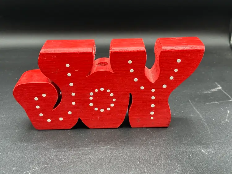 Handmade & Painted Wooded Candle Holden “JOY”