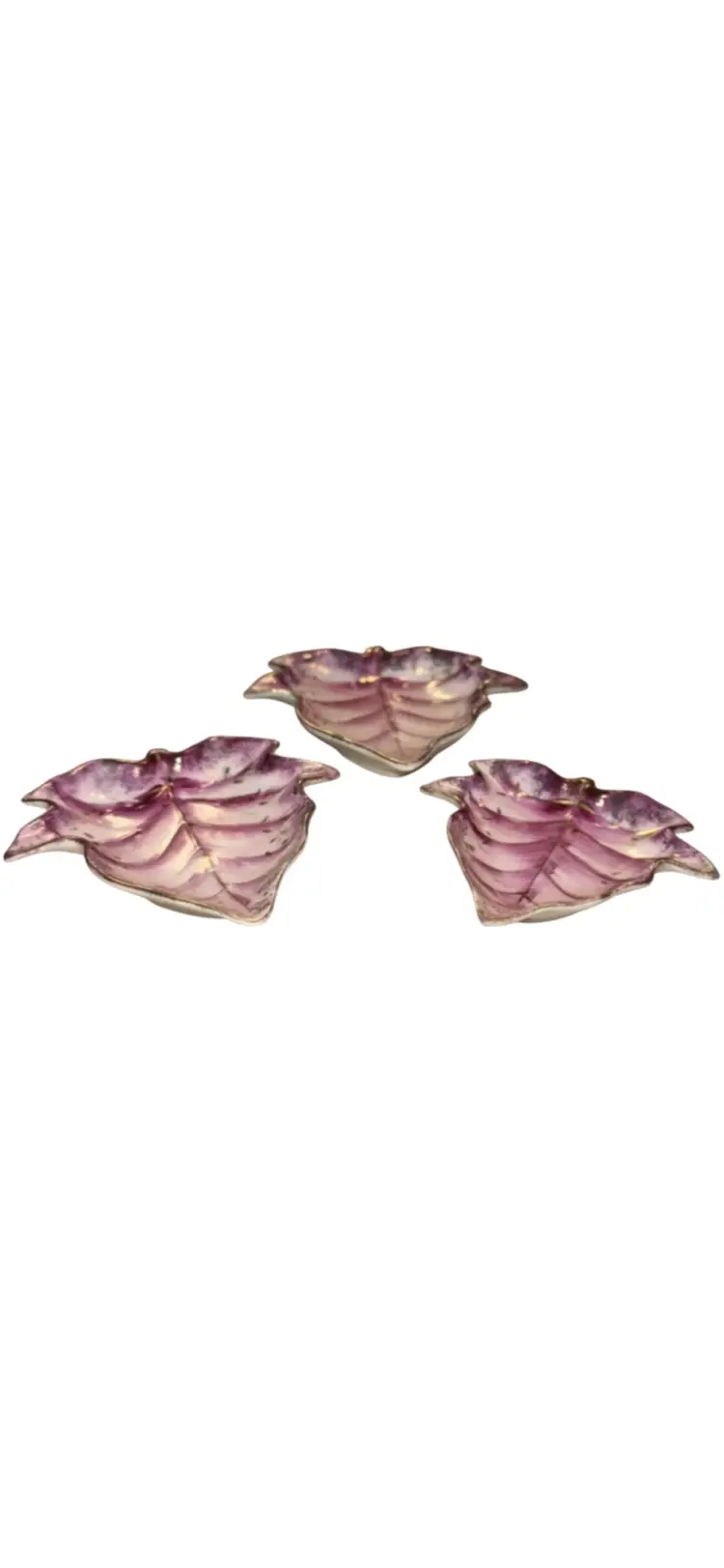 Nesting 3 Pc Leaf Shaped Trinket Dishes Pink Gold White