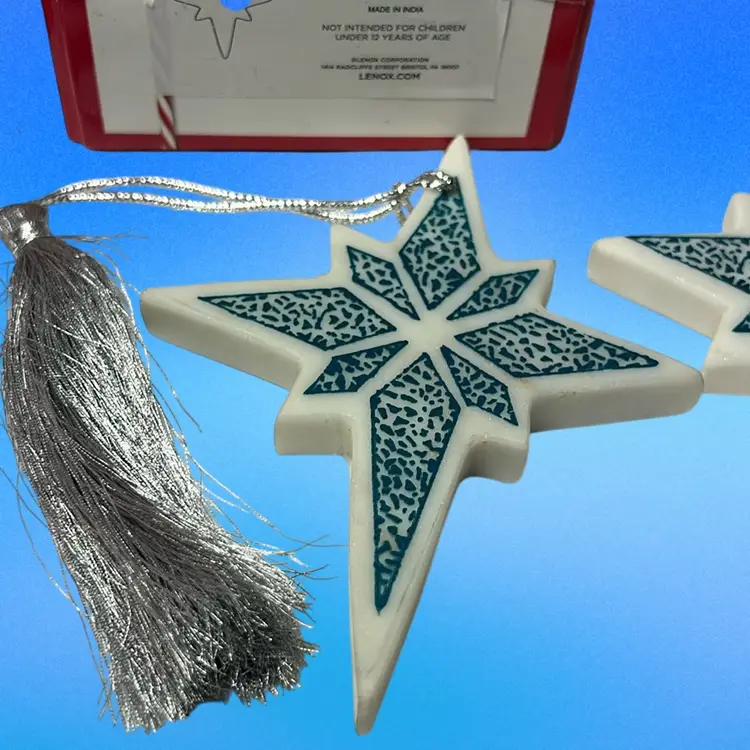 2 Porcelain Starburst Lenox - Made In India Star Christmas Ornament
