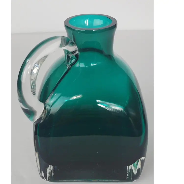 Vintage Gorgeous Designs Co. Teal Square Base Jug-Pitcher. 5-3/4" Tall