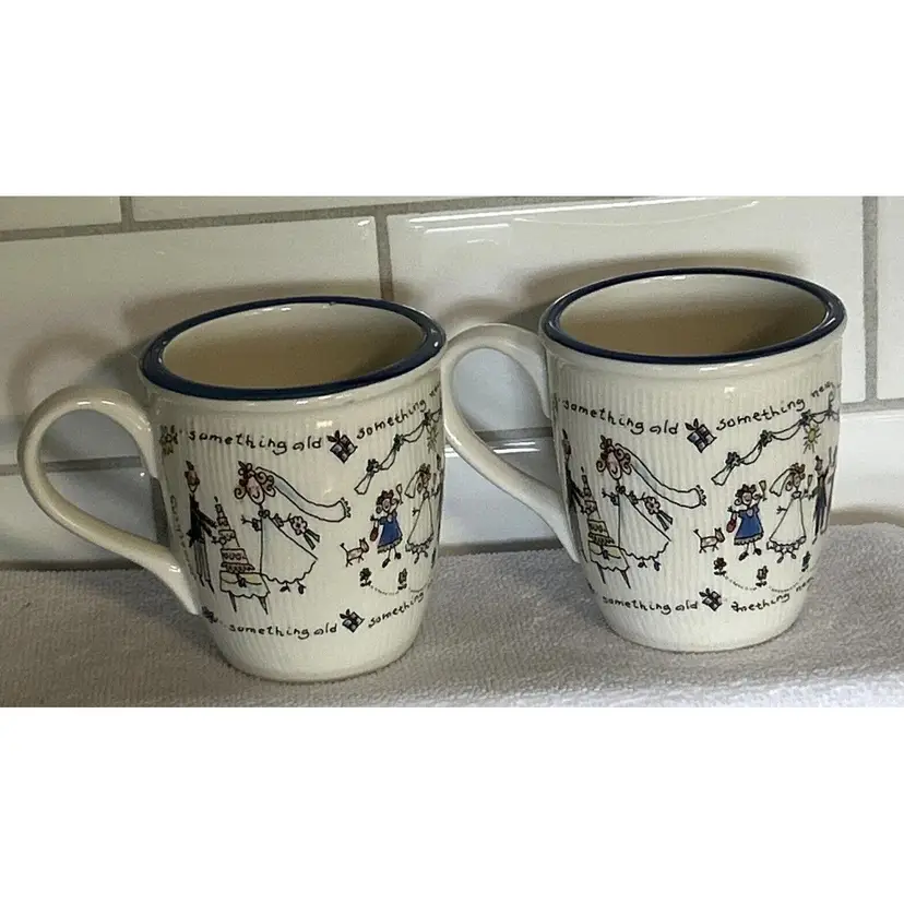 Pair of Spose Wedding “Something Old ~ Something New” Mugs ~ Made In Italy