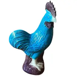 7.25 Antique Teal And Purple Ceramic Porcelain Rooster Hen cockrel