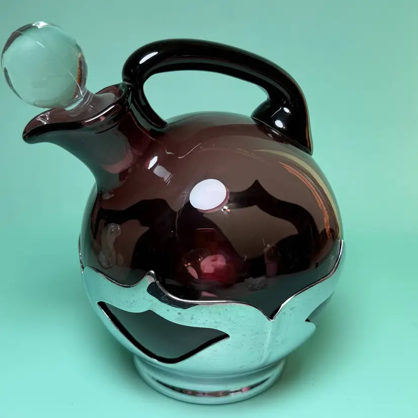 Vintage Farber Brothers Krome Kraft Amethyst Glass Decanter Ball Pitcher Stopper