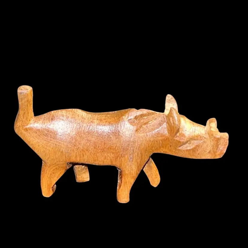 Vintage Hand Carved Wood Hippo 🦛? Wart Hog?  Figurine
