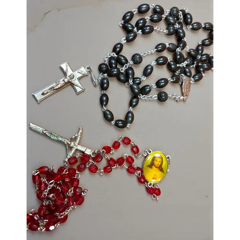 2 Rosaries-Black 32” w a 7” Tail - Red 28” w a 7” Tail