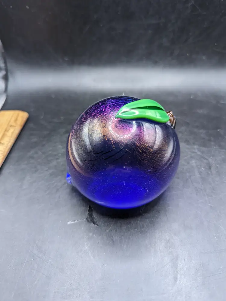 Vintage Orient and Flume Blue Art Glass Fruit Paperweight Signed From Chico Ca As Is.