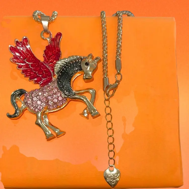 Betsey Johnson Winged Horse Pegasus
Hot Pink Crystal & Colorful Enamel
3D Gold Pendant Charm
& a 27" Gold Rope Chain Necklace