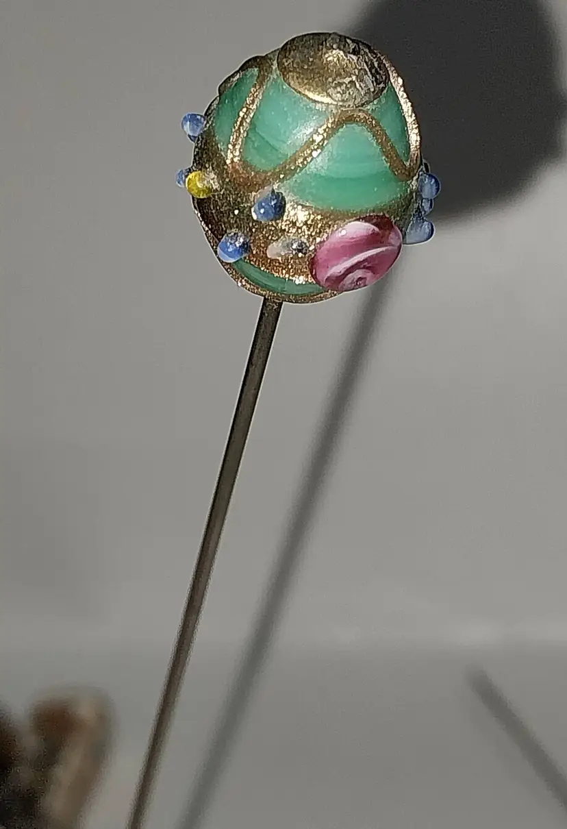 Vintage Venetian Wedding Cake Glass Bead Hat Pin