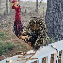 Straw rooster chicken bird 17" handmade estate find