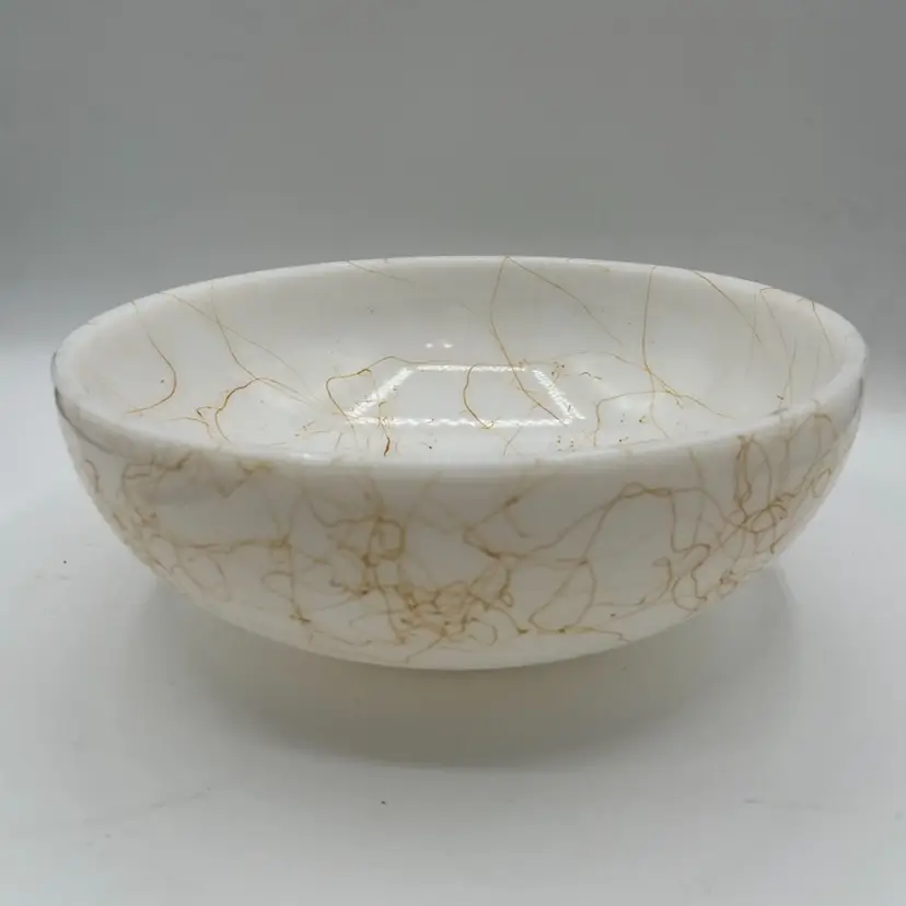 Spaghetti Drizzle Mid-Century Modern Glass Serving Fruit Bowl White Yellow/Orange