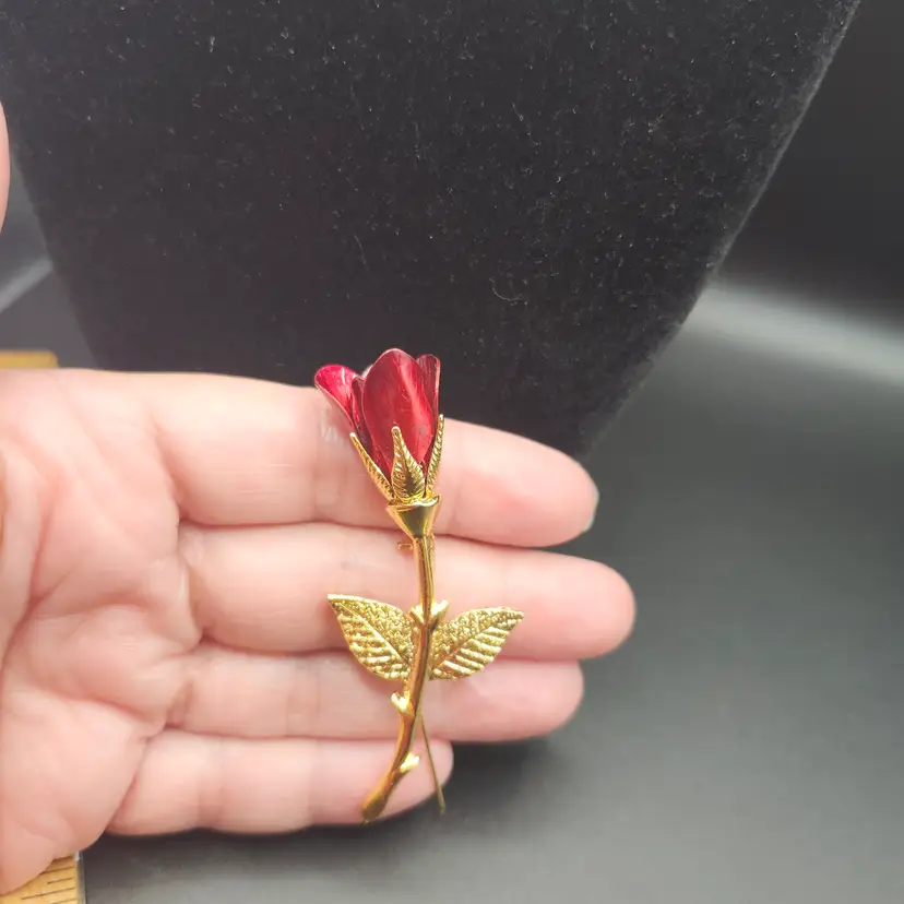 Vintage Red Rose Brooch