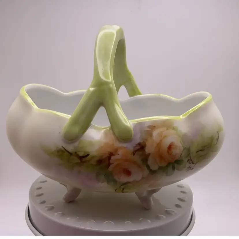VTG Porcelain Basket Hand Painted 5.5” x 4.5" Possibly German Royal Bayreuth?