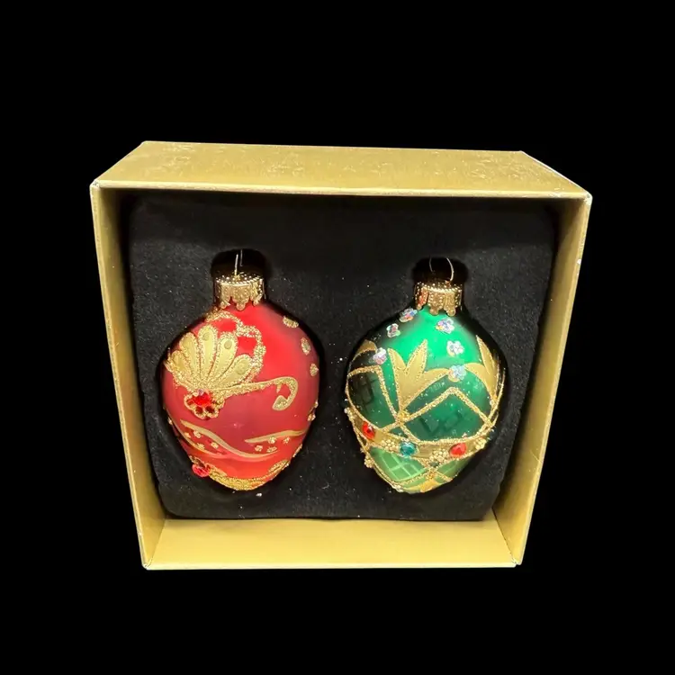 Jeweled Egg Shaped Christmas Ornaments By Unique Treasures Small Ornate In Box