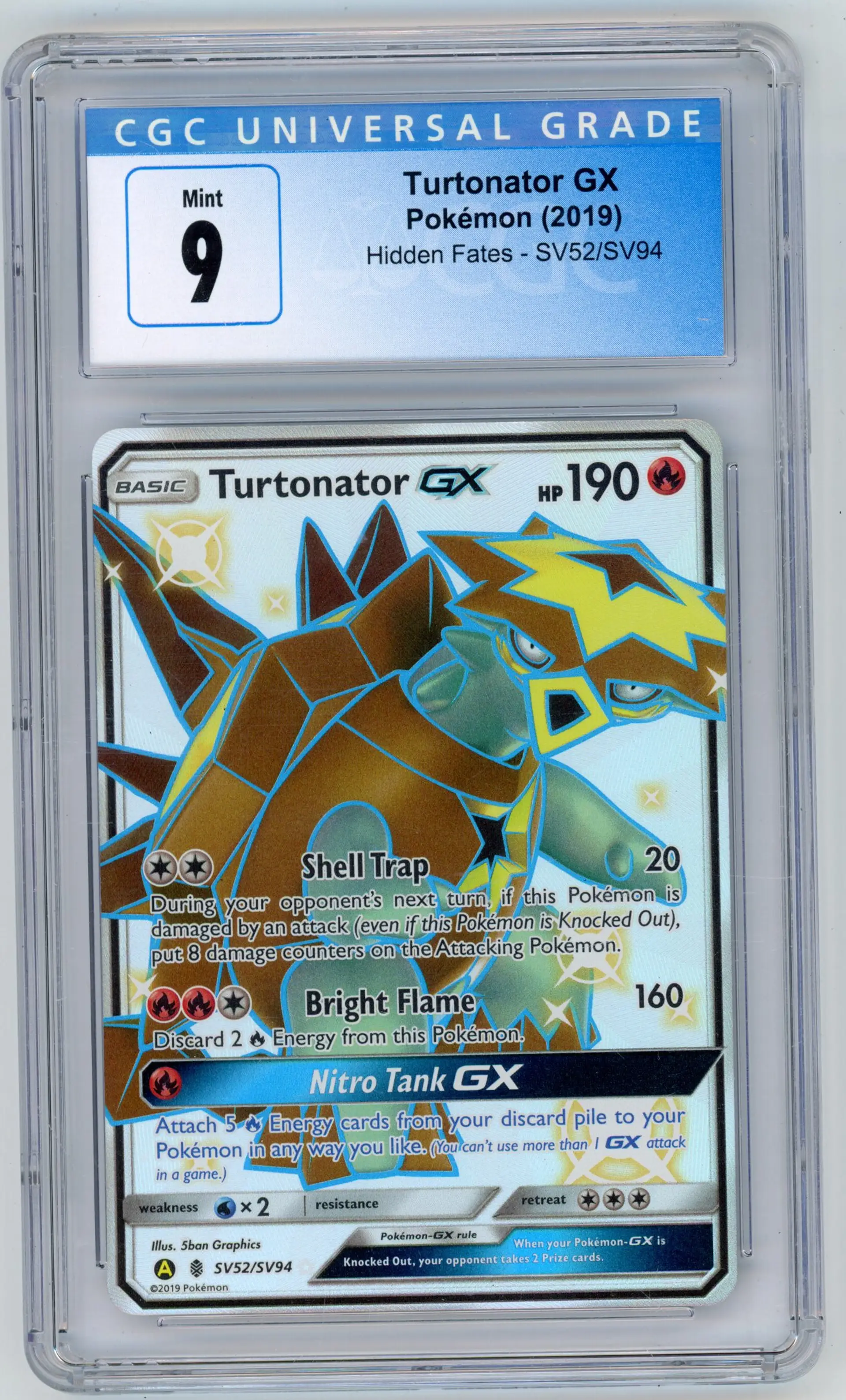 2019 Pokemon Hidden Fates TURTONATOR GX SV52/SV94 CGC 9 MINT