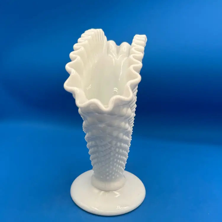 Vintage Fenton Hobnail Milk Glass Fan Vase ~ Pre 1970