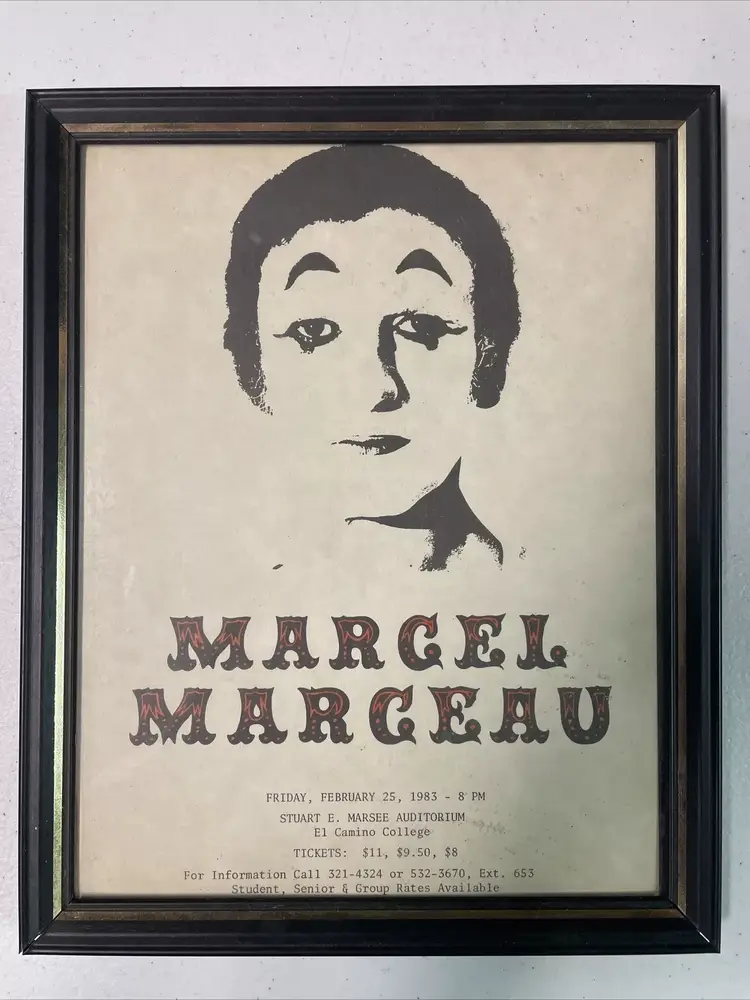 1983 Marcel Marceau Vintage Tour Promo Flyer 8x10 (framed) - El Camino College
