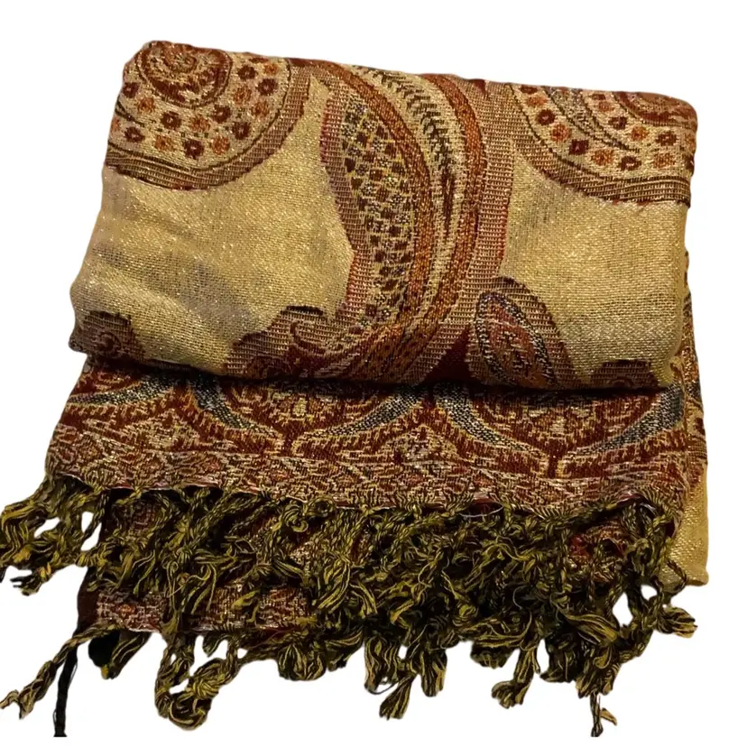 1 - Gorgeous Maroon And Gold Pashmina Scarf