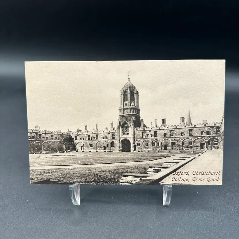 “Oxford Christchurch College, Great Quad” Sepia Toned Antique Foreign Postcard, Unused
