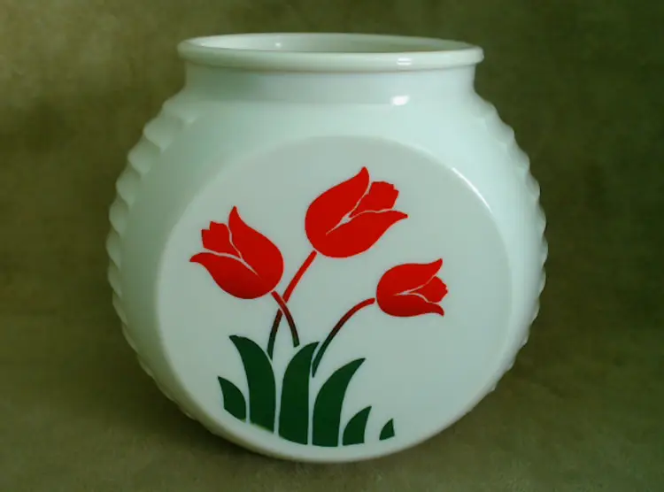 Vintage Tulip Pattern Milk Glass Canister | Vitrock Milk Glass Grease Jar Size Kitchen Canister | UV Reactive Glass | 1930s Hocking Glass / Fire King