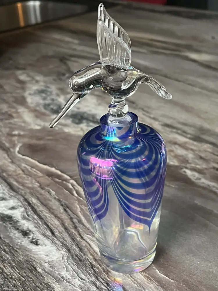 Clear Hummingbird with Blue Feather Design Perfume Bottle
