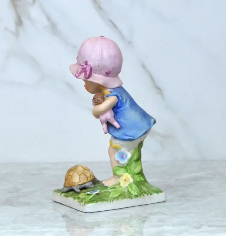 Seymour Mann Bisque Porcelain Loveables Figurine Girl In The Woods With Her Dollies Luv-17 1970s