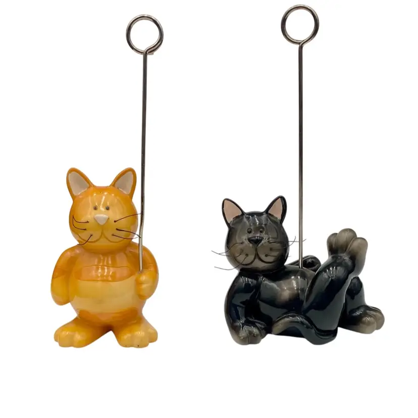 St. Nicholas Square Kitty Cat Photo Holders - Set of 2, Orange Tabby & Black
