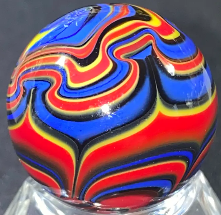 SALE- 25% Off 1 1/8" Signed Gold, Red Blue Yellow Marble  UV Glow Front And Back Photos (was $28)