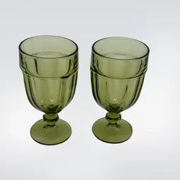 Glasses - Set of 2 Vintage Libbey Olive Avocado Green Duratuff Goblet Glasses 7" Tall