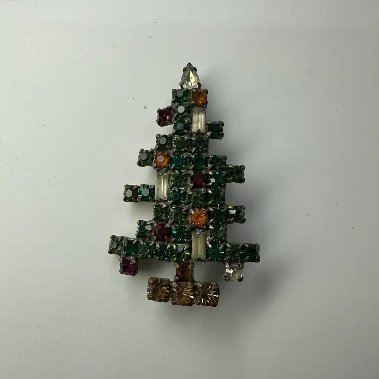Vintage 1950s WEISS Christmas Tree 3 Candle Brooch